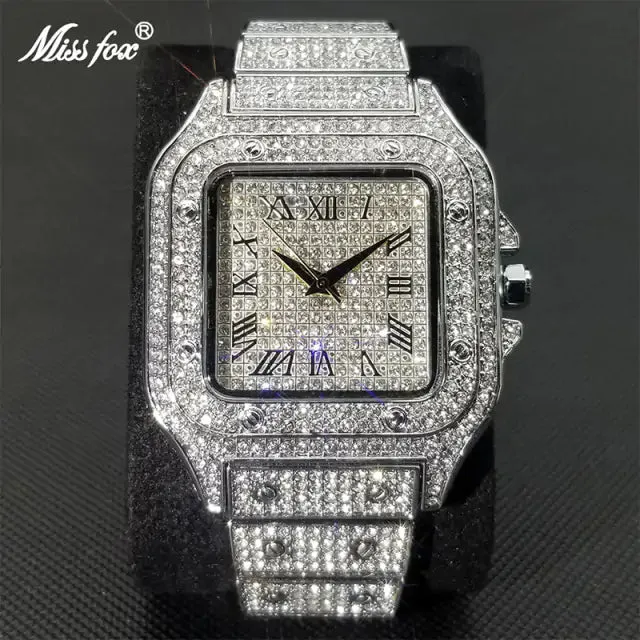 MISSFOX Luxury Square Diamond Watch For Men