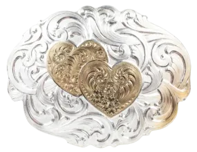 Montana Silversmiths Silver Plated Buckle Double Heart and Harness Belt Buckle