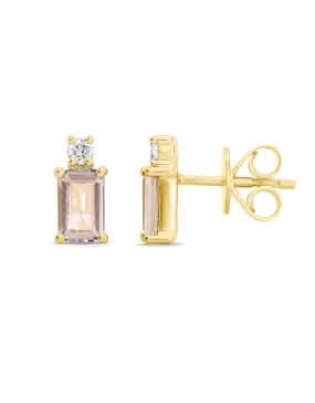 Morganite Earrings - 10ct Yellow Gold Morganite and Diamond Earrings - 786680