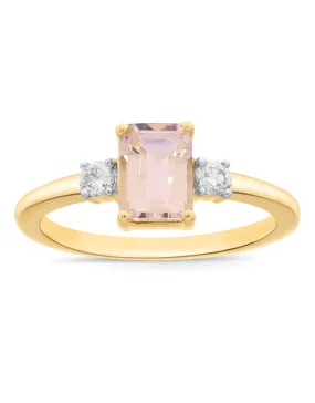 Morganite Ring - 10ct Yellow Gold Morganite and Diamond Ring - 786679