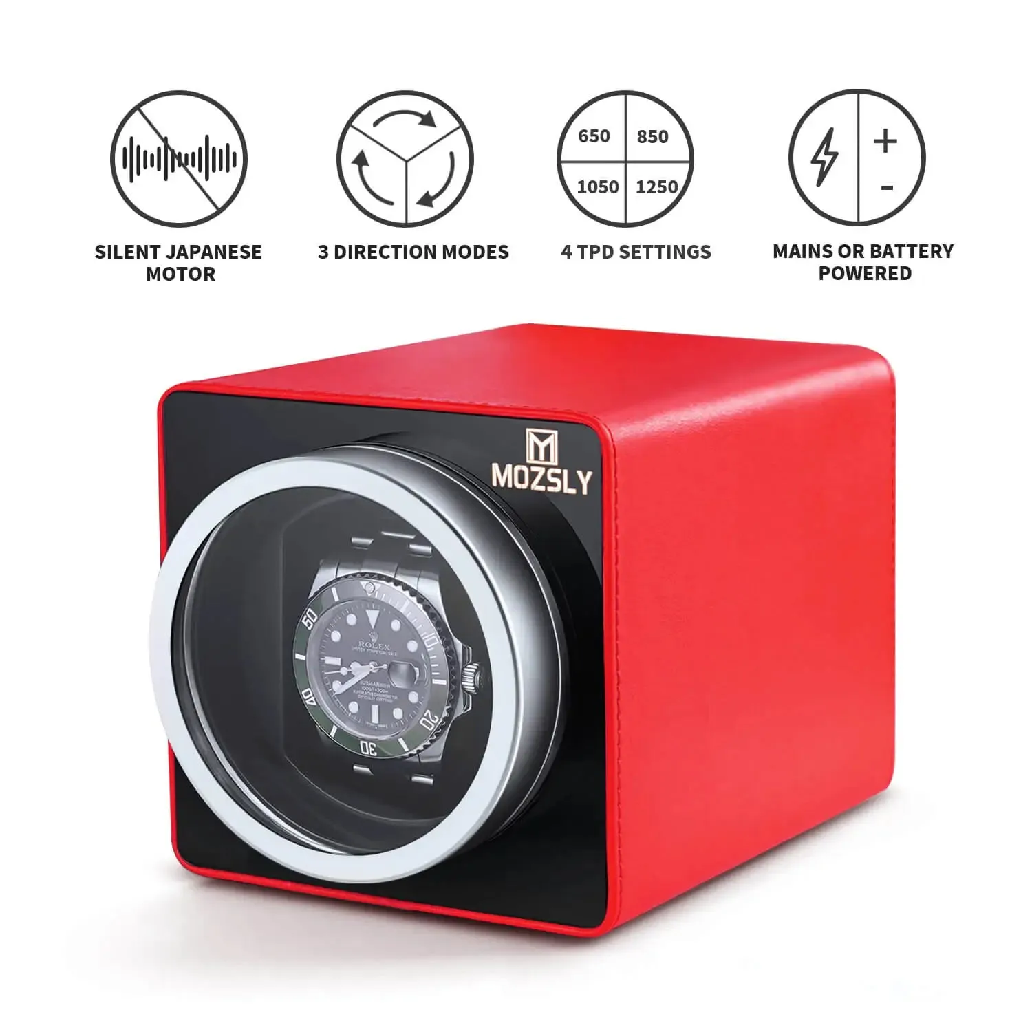 MOZSLY® Single Watch Winder - Red Leather