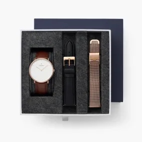 Native - BUNDLE White Dial Rose Gold | Brown Leather / Black Leather / Rose Gold Mesh Strap