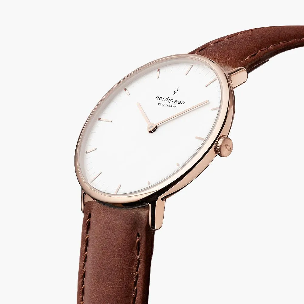 Native - BUNDLE White Dial Rose Gold | Brown Leather / Black Leather / Rose Gold Mesh Strap
