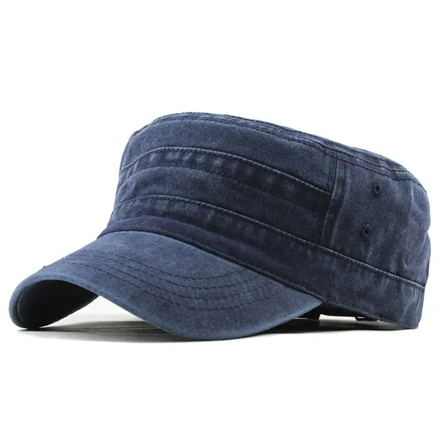 New Classic Vintage Flat Top Adjustable Fitted Thicker Cap Winter Warm Military Cap