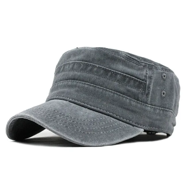 New Classic Vintage Flat Top Adjustable Fitted Thicker Cap Winter Warm Military Cap