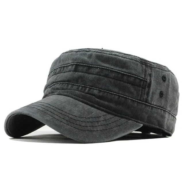 New Classic Vintage Flat Top Adjustable Fitted Thicker Cap Winter Warm Military Cap