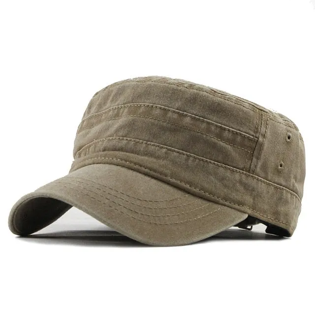 New Classic Vintage Flat Top Adjustable Fitted Thicker Cap Winter Warm Military Cap