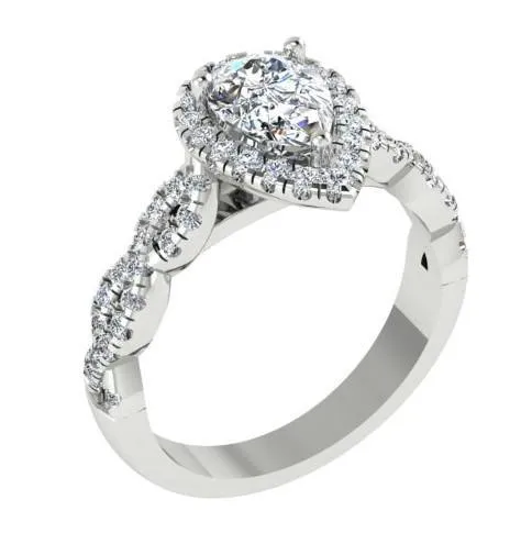 Pear diamond engagement ring with halo 0.55 ct.tw