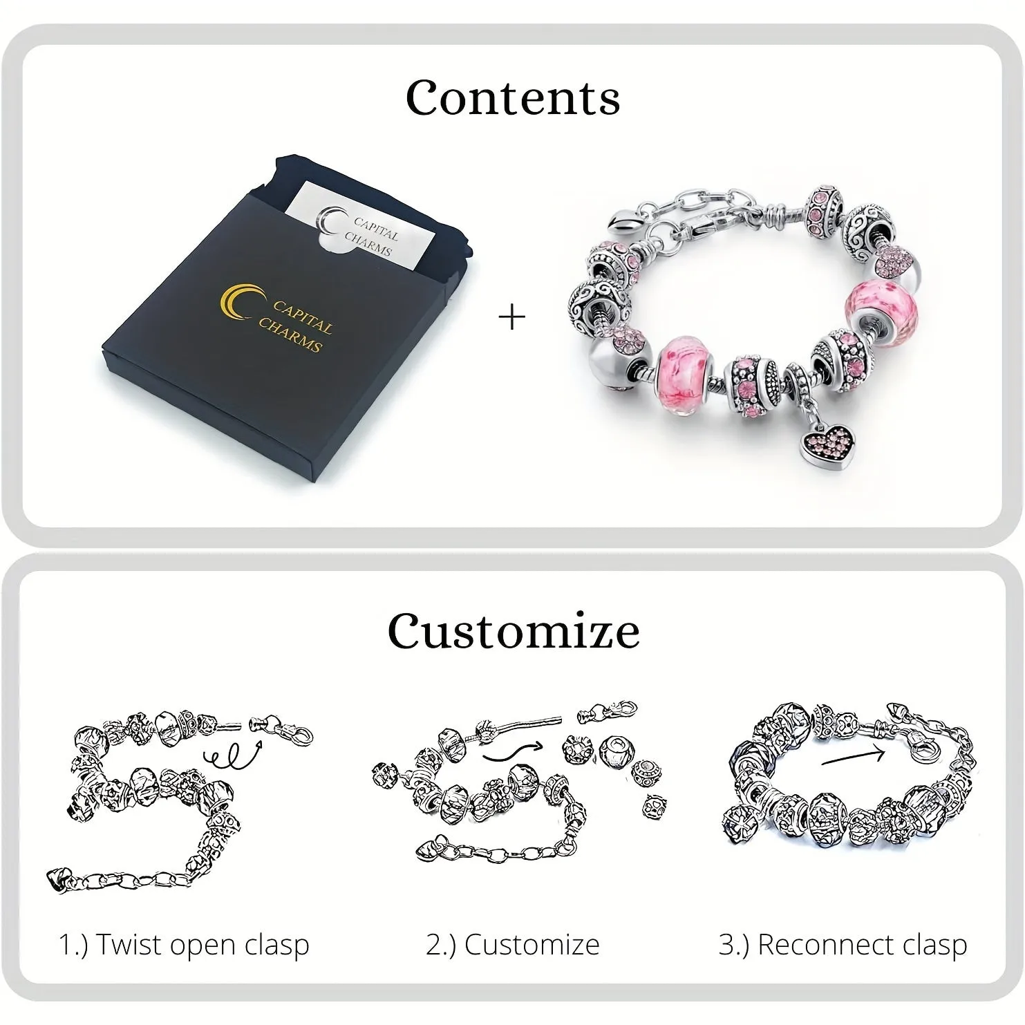 Pink Heart Pendant Bracelet Set - Adjustable Serpentine Chain, Beading, Pendant Jewelry Gift for Women - Romantic Accessory for Valentine's Day, Anniversary, Birthday