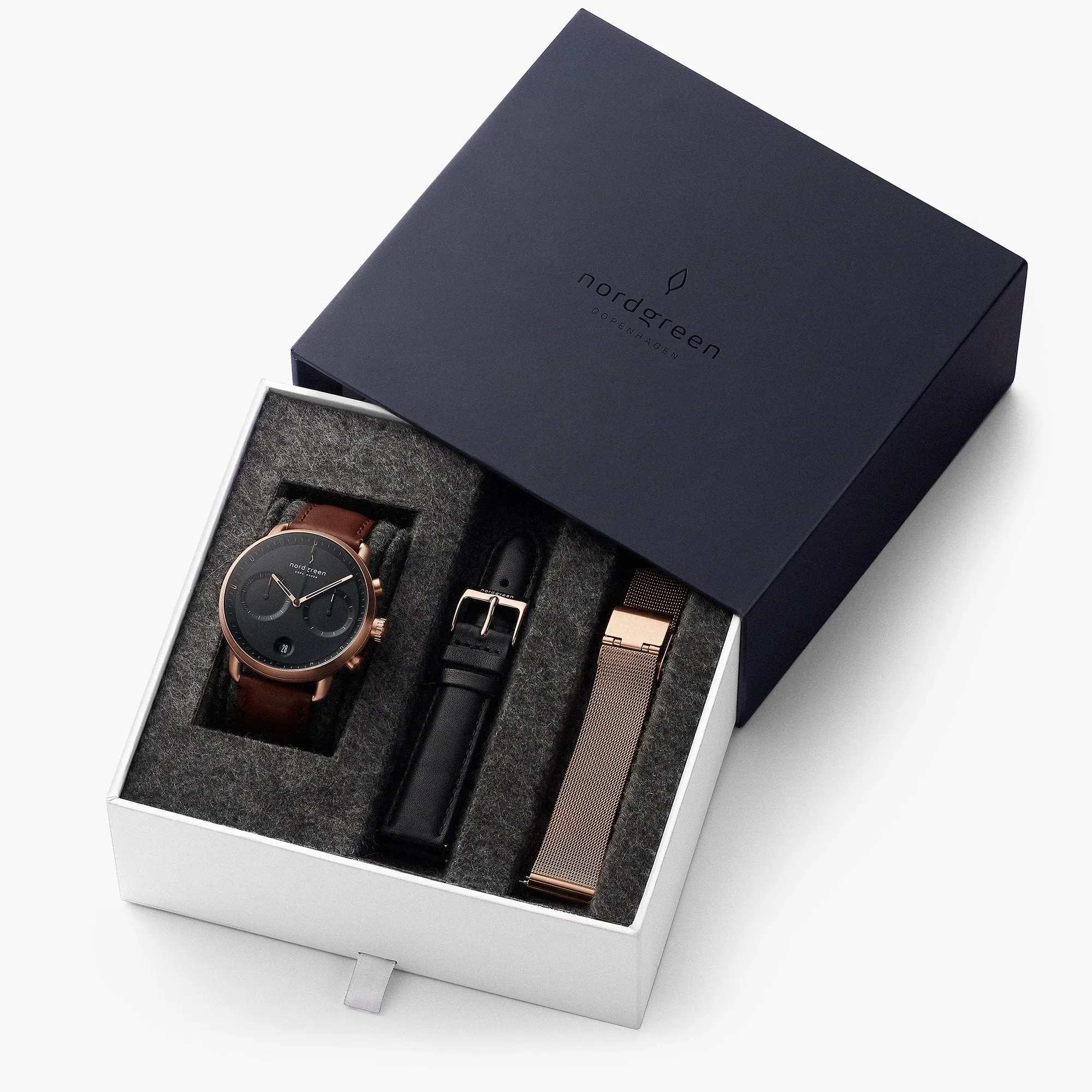 Pioneer - BUNDLE Black Dial Rose Gold | Brown Leather / Black Leather / Rose Gold Mesh Strap