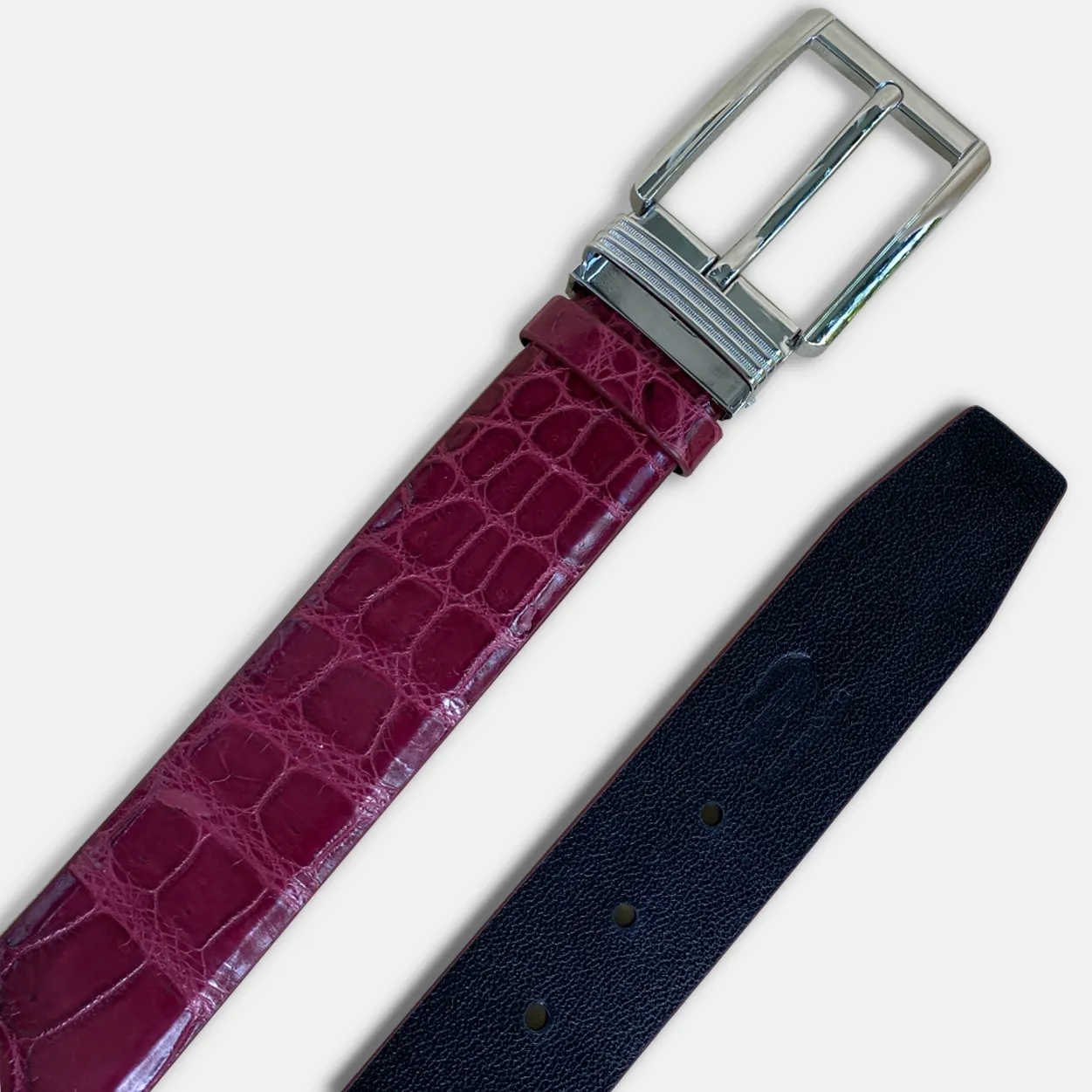 Premium Burgundy Alligator Belt Men's - Pin Buckle | BE-RED-70-PIN