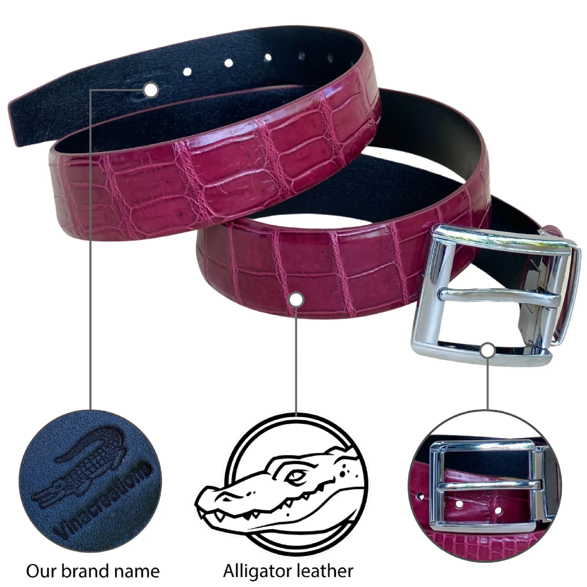 Premium Burgundy Alligator Belt Men's - Pin Buckle | BE-RED-70-PIN