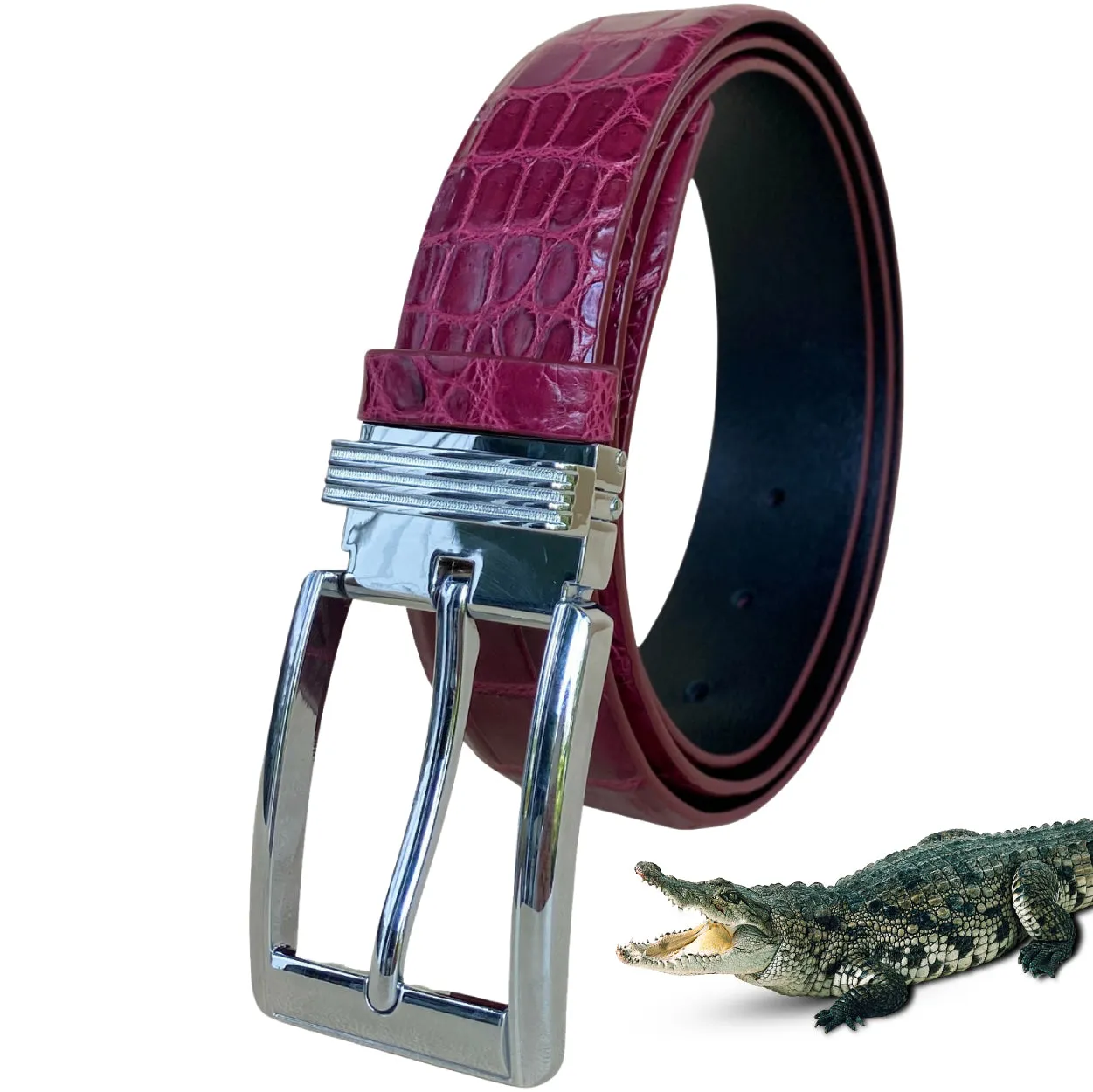 Premium Burgundy Alligator Belt Men's - Pin Buckle | BE-RED-70-PIN