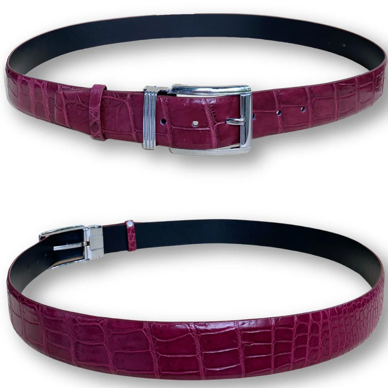 Premium Burgundy Alligator Belt Men's - Pin Buckle | BE-RED-70-PIN