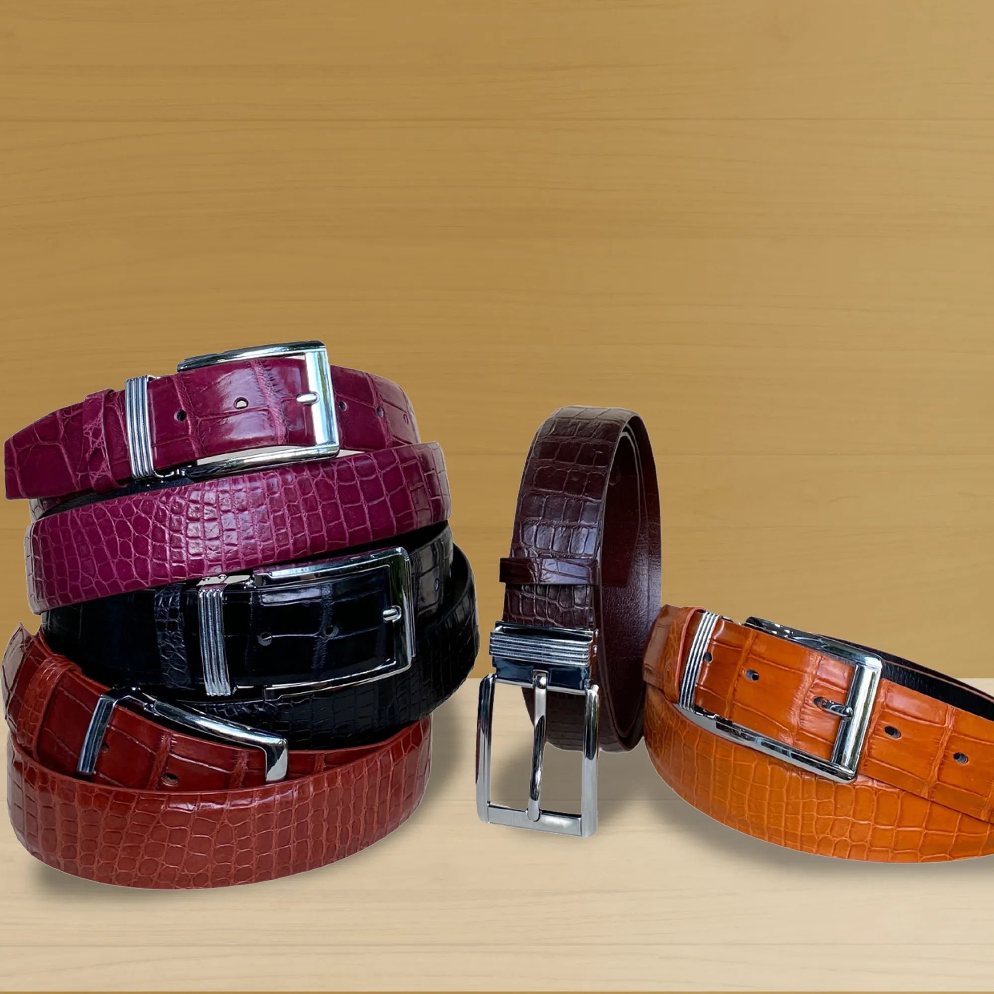 Premium Burgundy Alligator Belt Men's - Pin Buckle | BE-RED-70-PIN