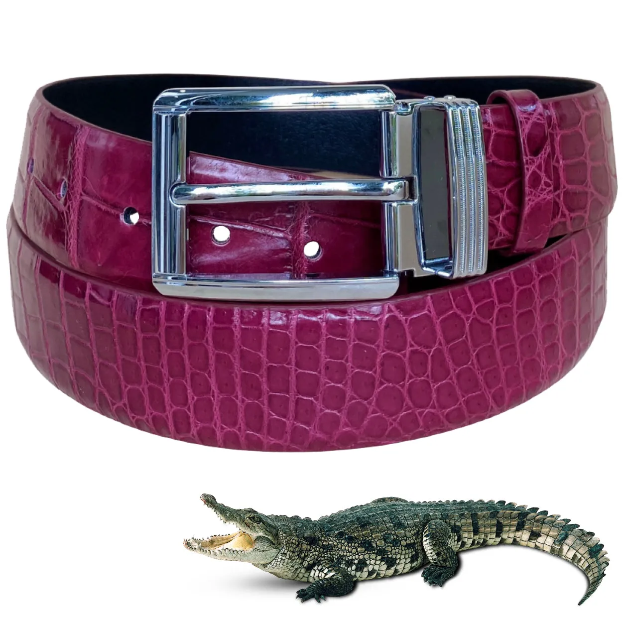 Premium Burgundy Alligator Belt Men's - Pin Buckle | BE-RED-70-PIN