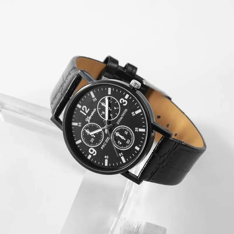 Quartz Watch Classic Fashion Men's Leather Belt Watch Three-Eye Blue Light Watch for Men