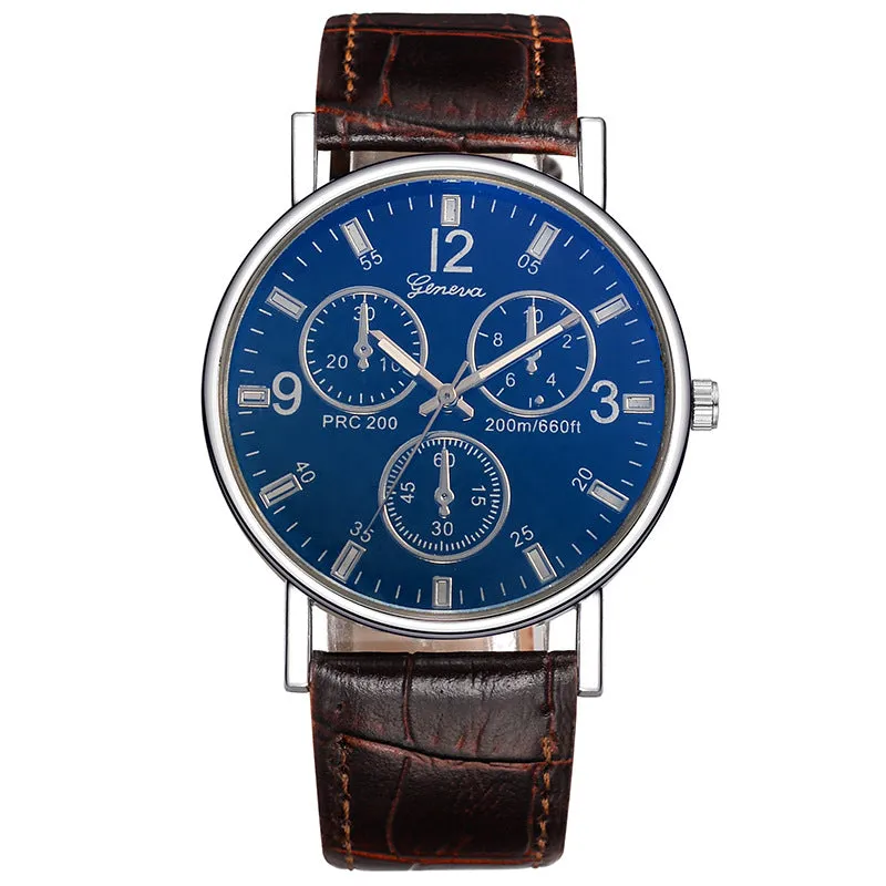 Quartz Watch Classic Fashion Men's Leather Belt Watch Three-Eye Blue Light Watch for Men