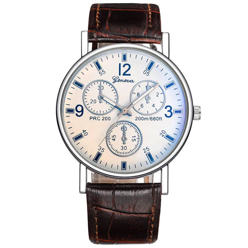 Quartz Watch Classic Fashion Men's Leather Belt Watch Three-Eye Blue Light Watch for Men