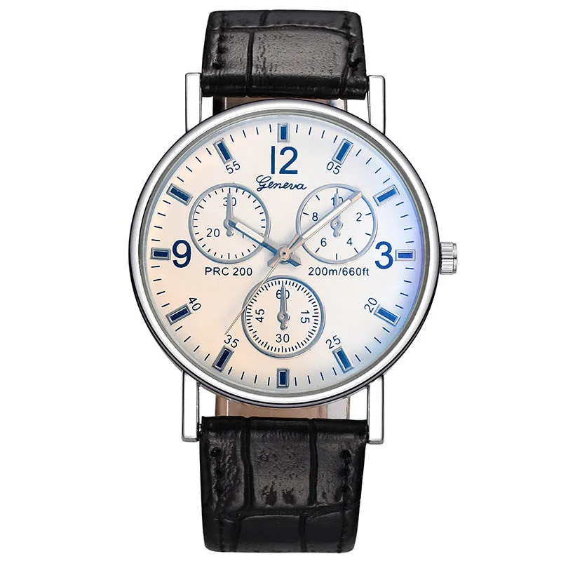 Quartz Watch Classic Fashion Men's Leather Belt Watch Three-Eye Blue Light Watch for Men