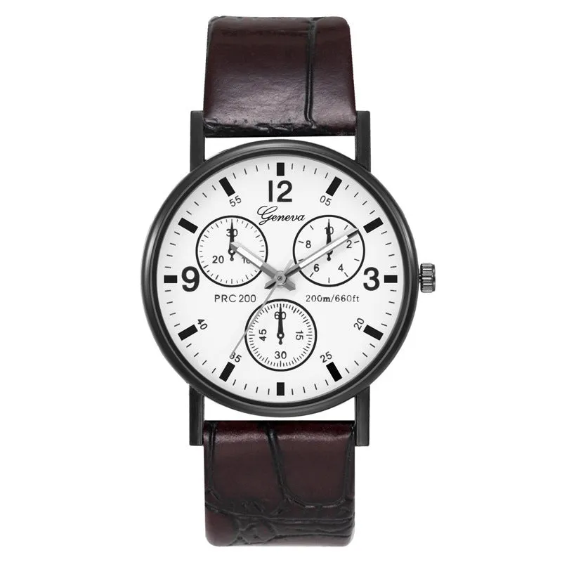 Quartz Watch Classic Fashion Men's Leather Belt Watch Three-Eye Blue Light Watch for Men