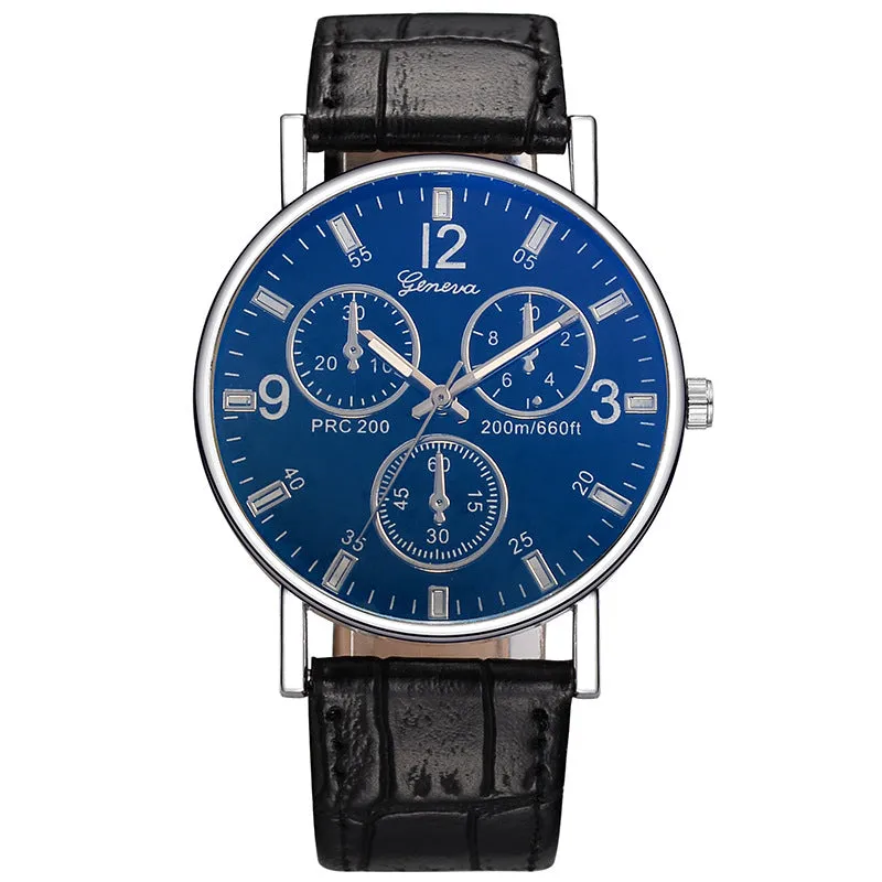 Quartz Watch Classic Fashion Men's Leather Belt Watch Three-Eye Blue Light Watch for Men