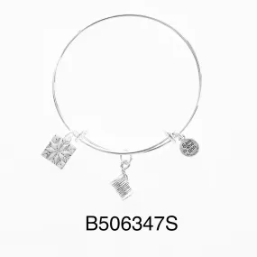 Quilting Sewing Spool of Thread and Quilt Square Silver Bangle Bracelet
