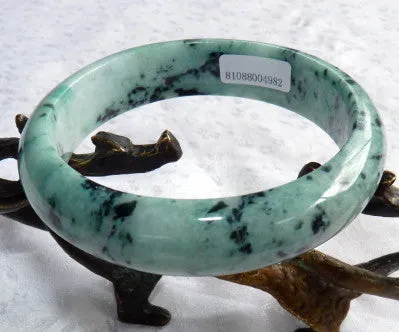 "Yang" Peppery Black Veins on Green Burmese Jadeite Bangle Bracelet 63mm   Certificate (4982)