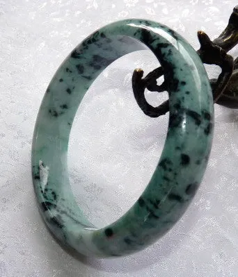 "Yang" Peppery Black Veins on Green Burmese Jadeite Bangle Bracelet 63mm   Certificate (4982)