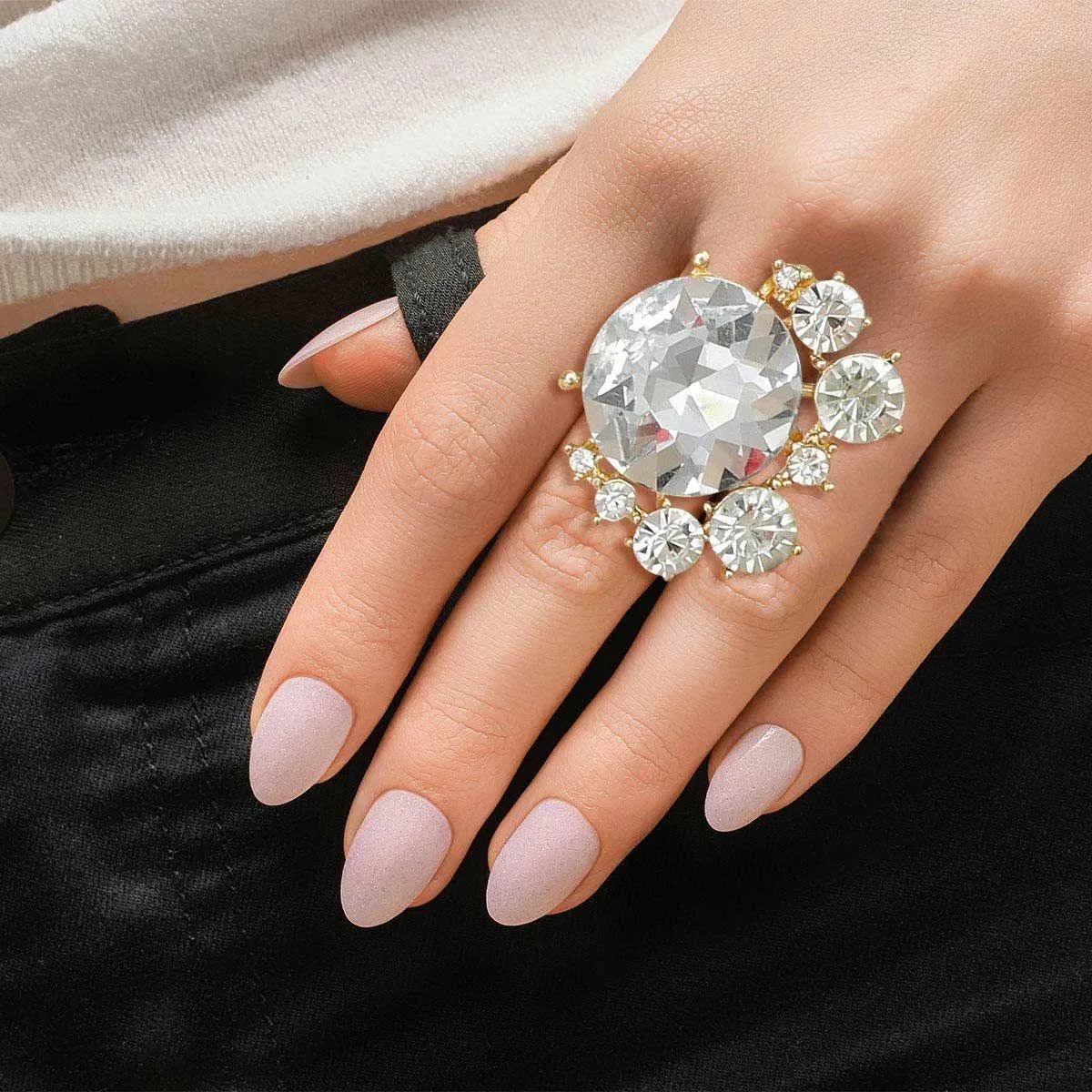Round Acrylic‑crystal Ring in Gold Tone