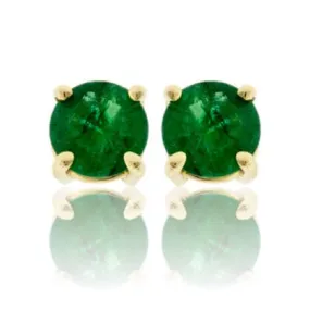 Round Emerald Yellow Gold Stud Earrings