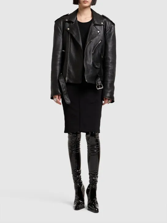 Saint Laurent   Belted leather zip-up jacket 
