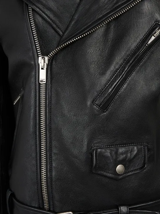 Saint Laurent   Belted leather zip-up jacket 