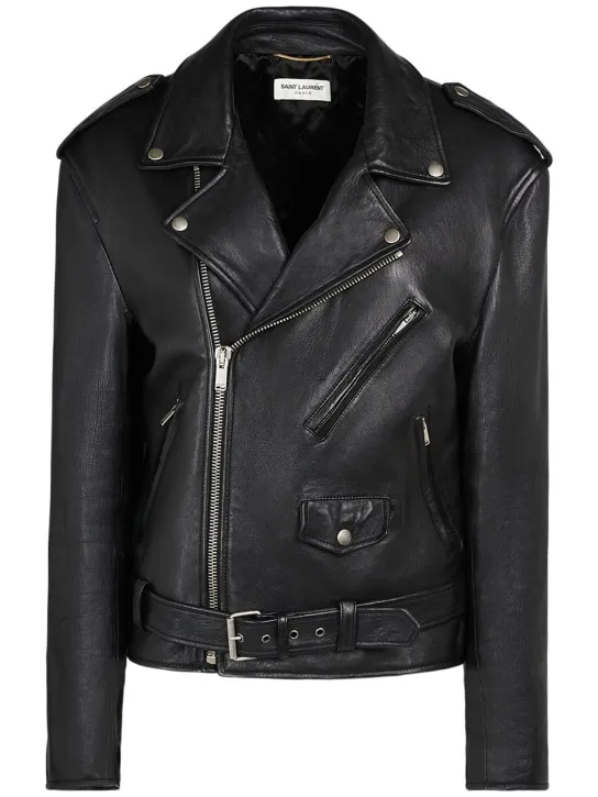 Saint Laurent   Belted leather zip-up jacket 