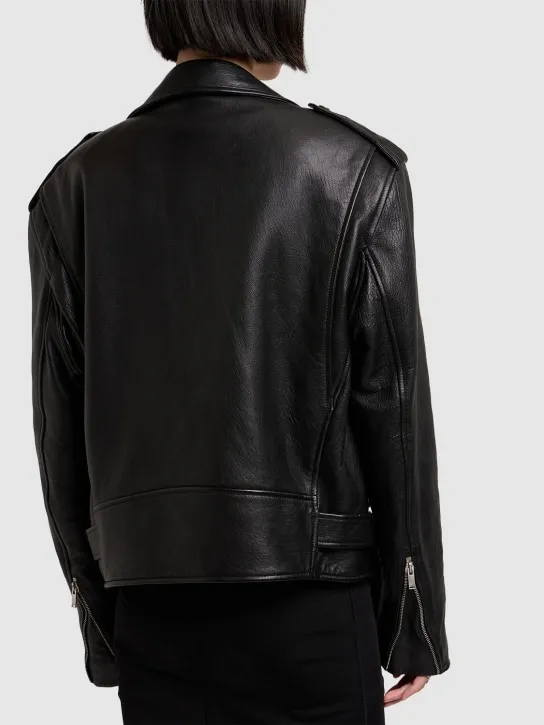 Saint Laurent   Belted leather zip-up jacket 
