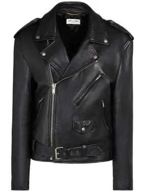 Saint Laurent   Belted leather zip-up jacket 