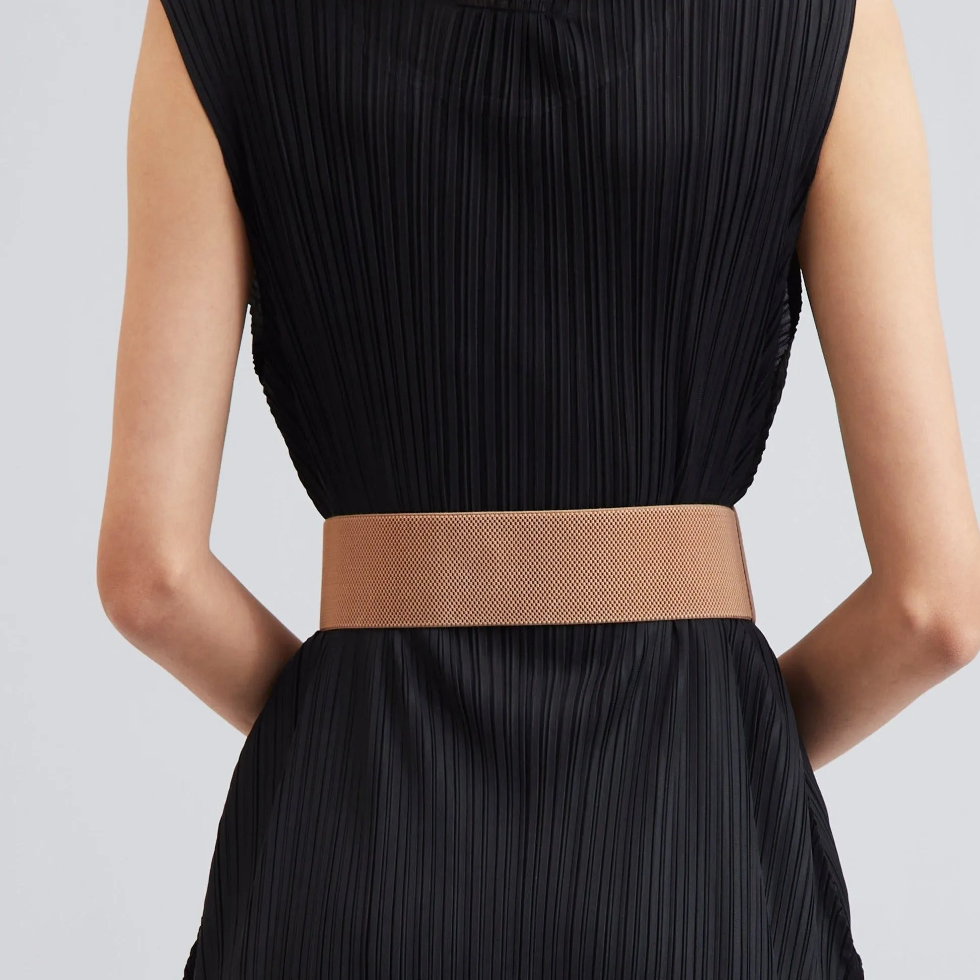 Self Textured Buckle Belt - Beige