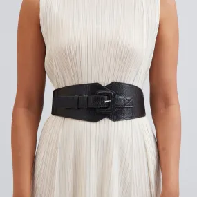 Self Textured Buckle Belt - Black