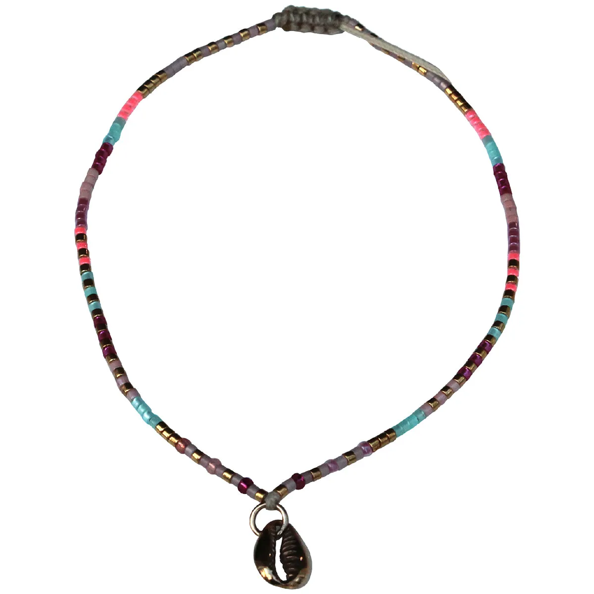 SHELL ANKLET BRACELET IN PINK TONES & GOLD