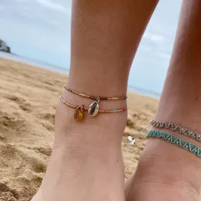 SHELL ANKLET BRACELET IN PINK TONES & GOLD