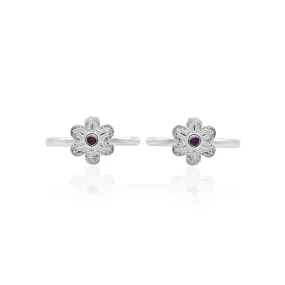 Silver Emerald Shiny Flower Toe Rings