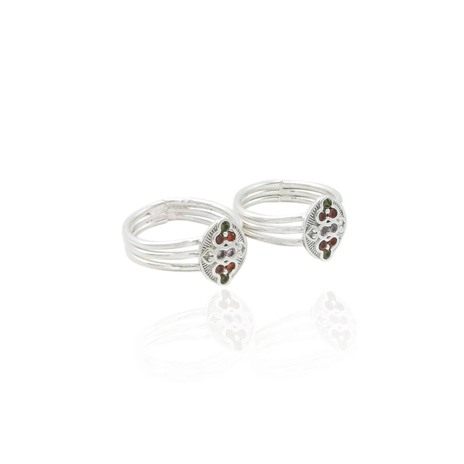 Silver Radiant Minimal Gems Toe Rings