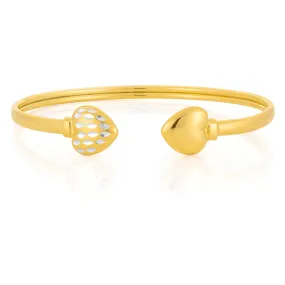 Silverfilled 9ct Yellow Gold Diamond-Cut Flex Heart Bangle