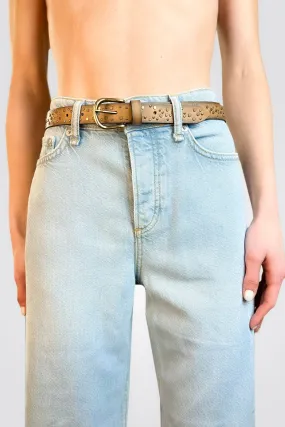Skinny Studded Belt - Caramel