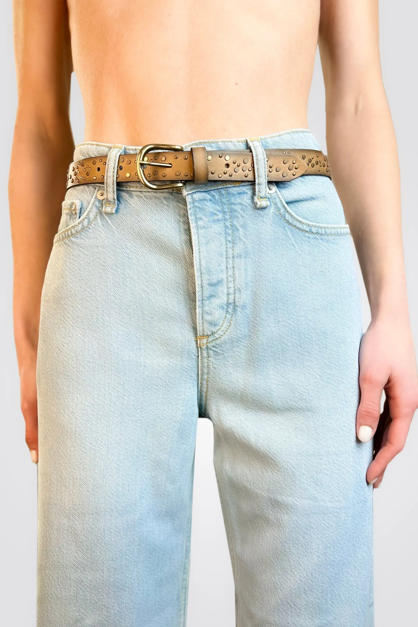 Skinny Studded Belt - Caramel
