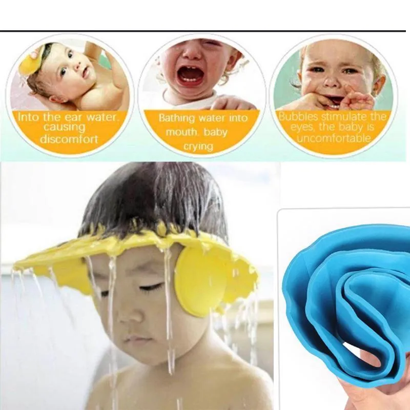 Soft Bathing Baby Shower Cap Wash Hair For Children Baby Eye Ear Protector Adjustable Bathing Shower