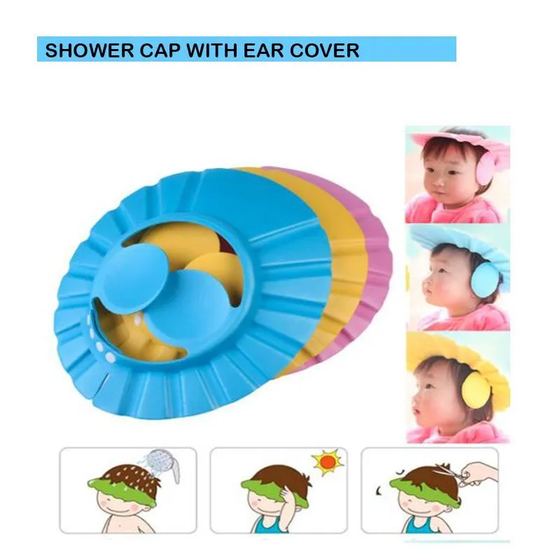 Soft Bathing Baby Shower Cap Wash Hair For Children Baby Eye Ear Protector Adjustable Bathing Shower