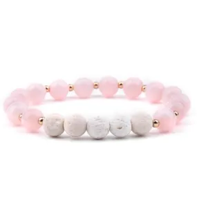 Soothing Harmony: Pink & White Lava Stone Essential Oil Bracelet