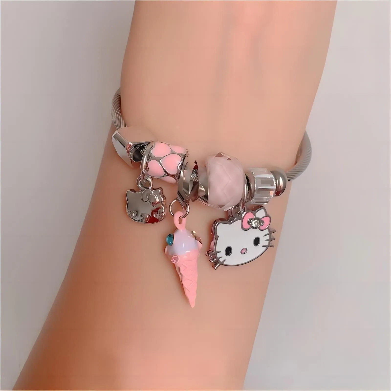 Stainless Steel Kitty Bangle Bracelet