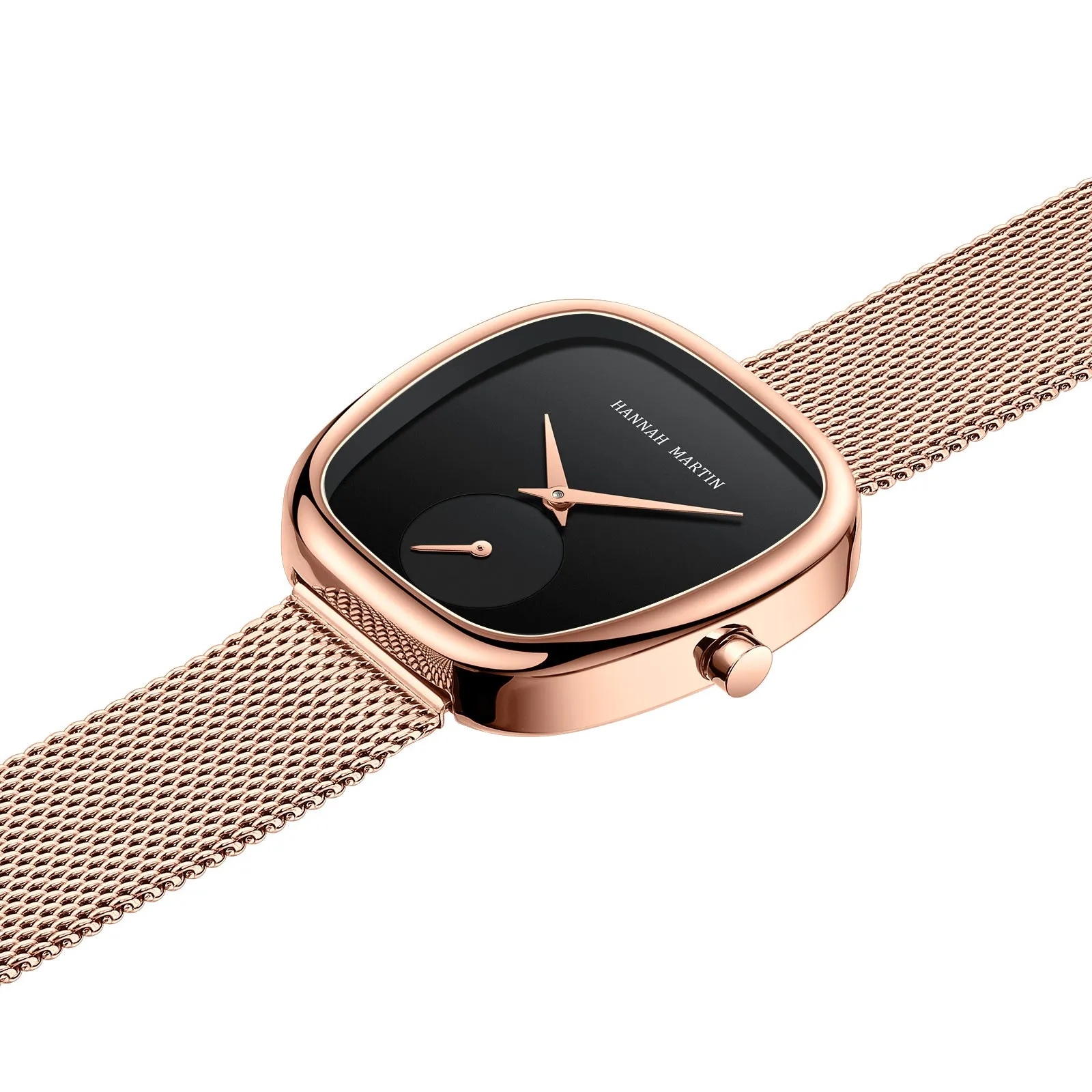 Stainless Steel Milan Mesh Quartz Watch Creative Two-Pin Half Tonneau Design